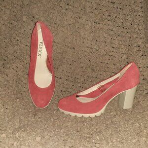 The FLEXX-Red Suede Uppers-Rubber Block Heel/Sole-Pumps-Sz 37/6-Near Mint